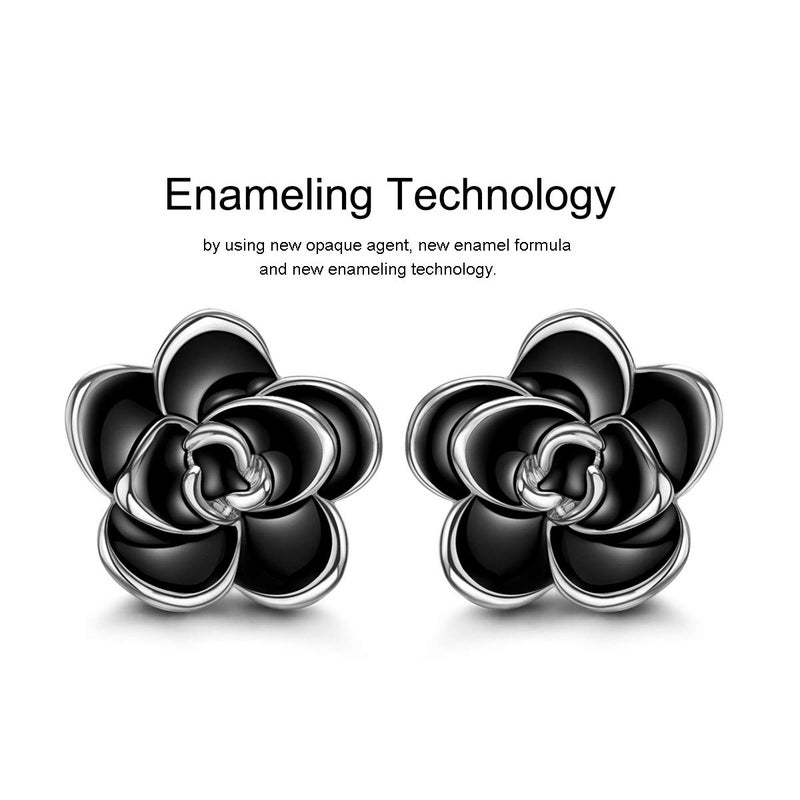 AllenCOCO Flower Stud Earrings Hypoallergenic for Women - White Gold Plated Rose Earrings for Sensitive Ears, Nickel Free (W) - Image 3